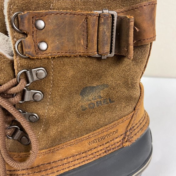 Sorel Winter Fancy Lace II Womens Boots US 8.5 Brown Leather Mid Calf Insulated - Picture 6 of 11